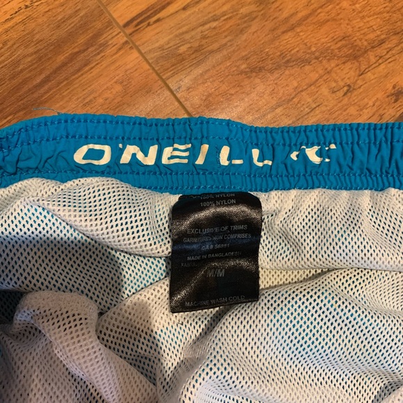 Vintage 90’s 00’s O'Neill Swim Shorts Neon Teal Blue Size M Mid Length Neon Logo - Picture 5 of 7